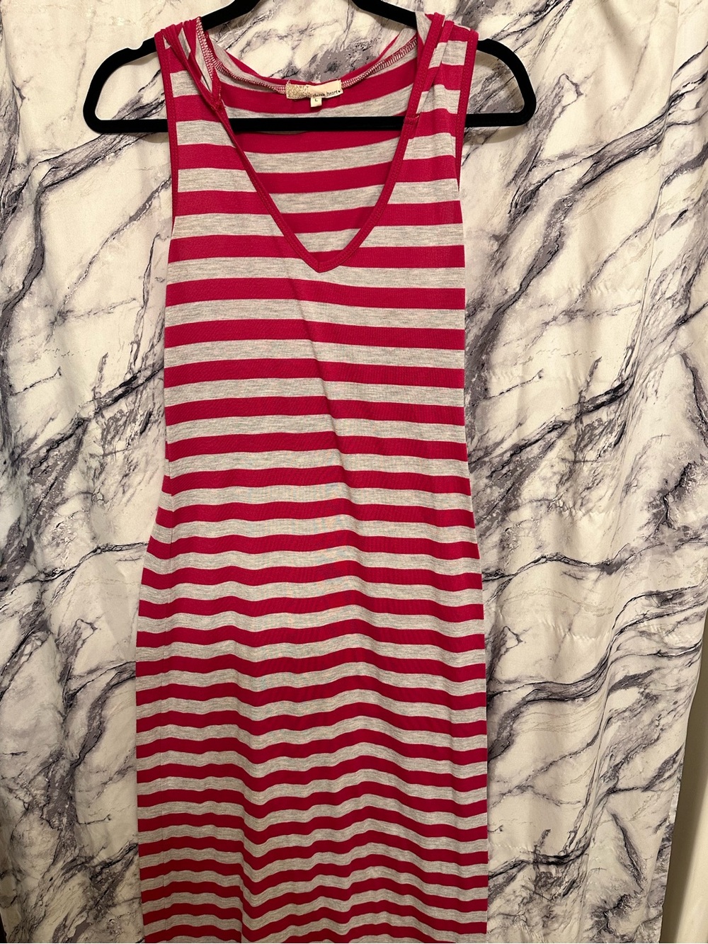 Derek Heart Pink, White and Black Striped & Hooded Maxi Dress
